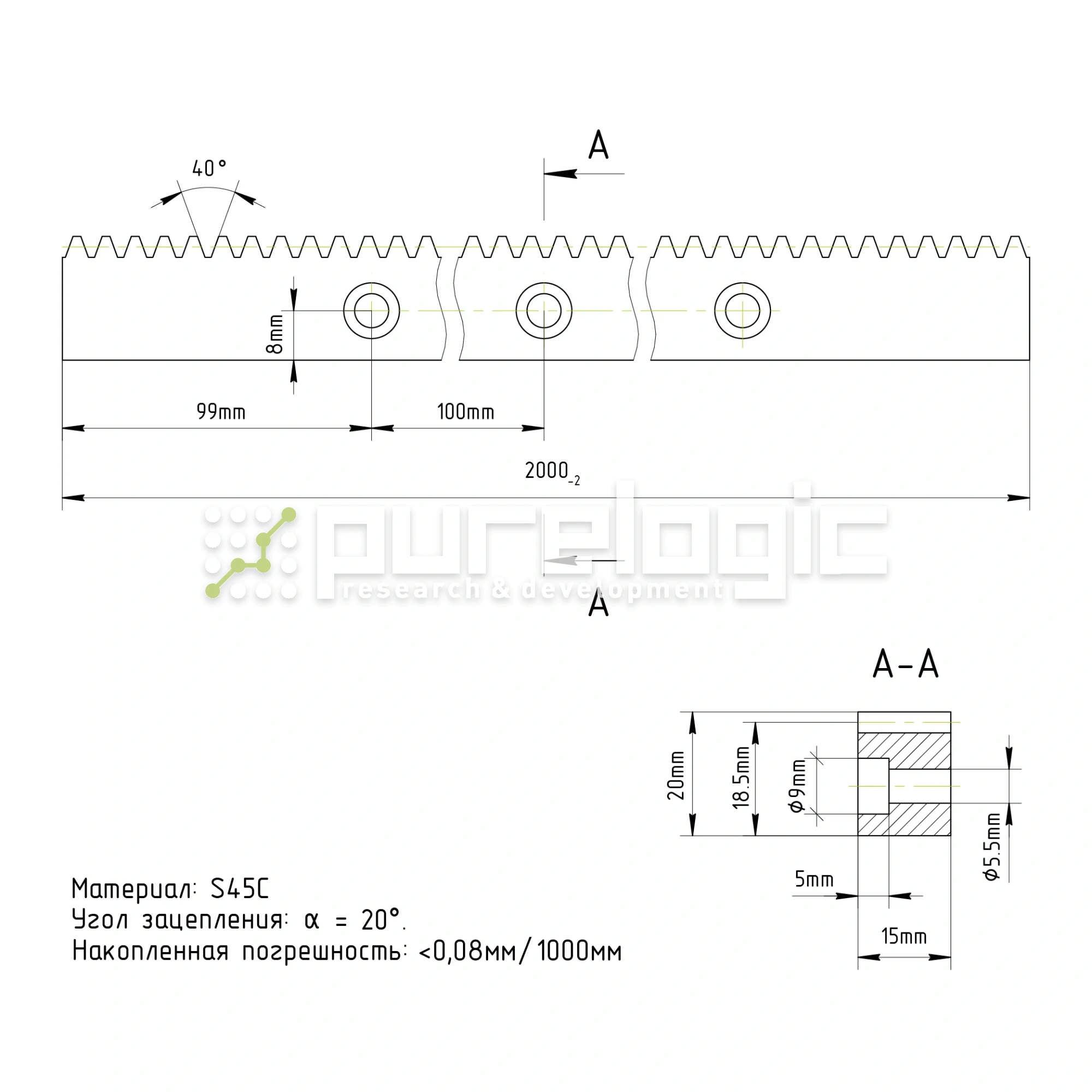 Рейка прямозубая MS1.5-1520-Q8 6 606 Рейка прямозубая MS1.5-1520-Q8 фото