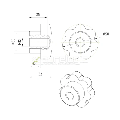 Ручка звездообразная 100209-50*M12 фото