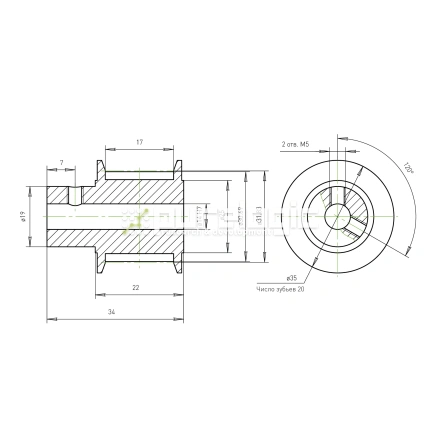 Шкив зубчатый BSY-20-5M-15-B-P14 фото