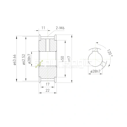 Шкив зубчатый BLA-40-5M-15-A-N28  фото