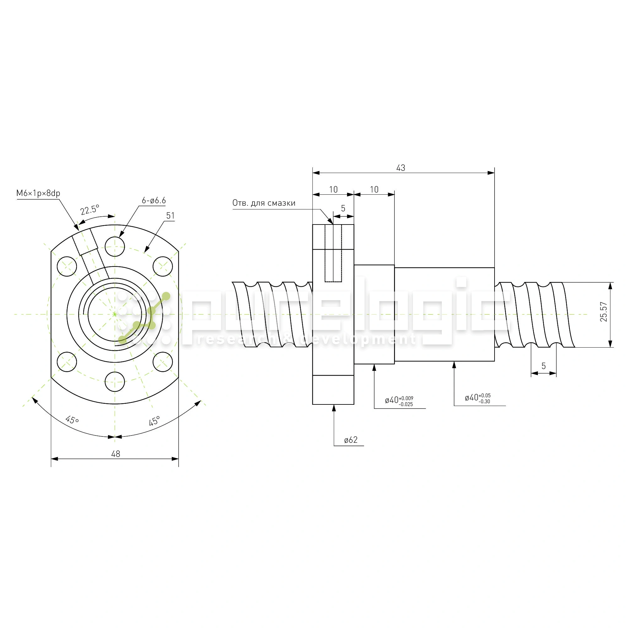 Гайка ШВП Hiwin R25-5K4-FSCNW (BD=3.175) 17 064 Гайка ШВП Hiwin R25-5K4-FSCNW (BD=3.175) фото
