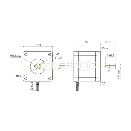 Двигатель шаговый биполярный PL110HD99-D19 фото
