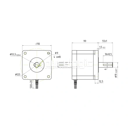 Двигатель шаговый биполярный PL110HD99-D19 фото