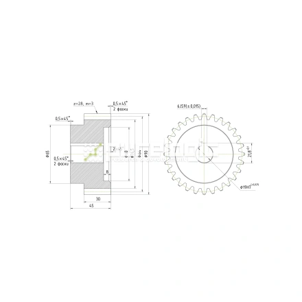 Шестерня прямозубая GS3-T28D19 фото