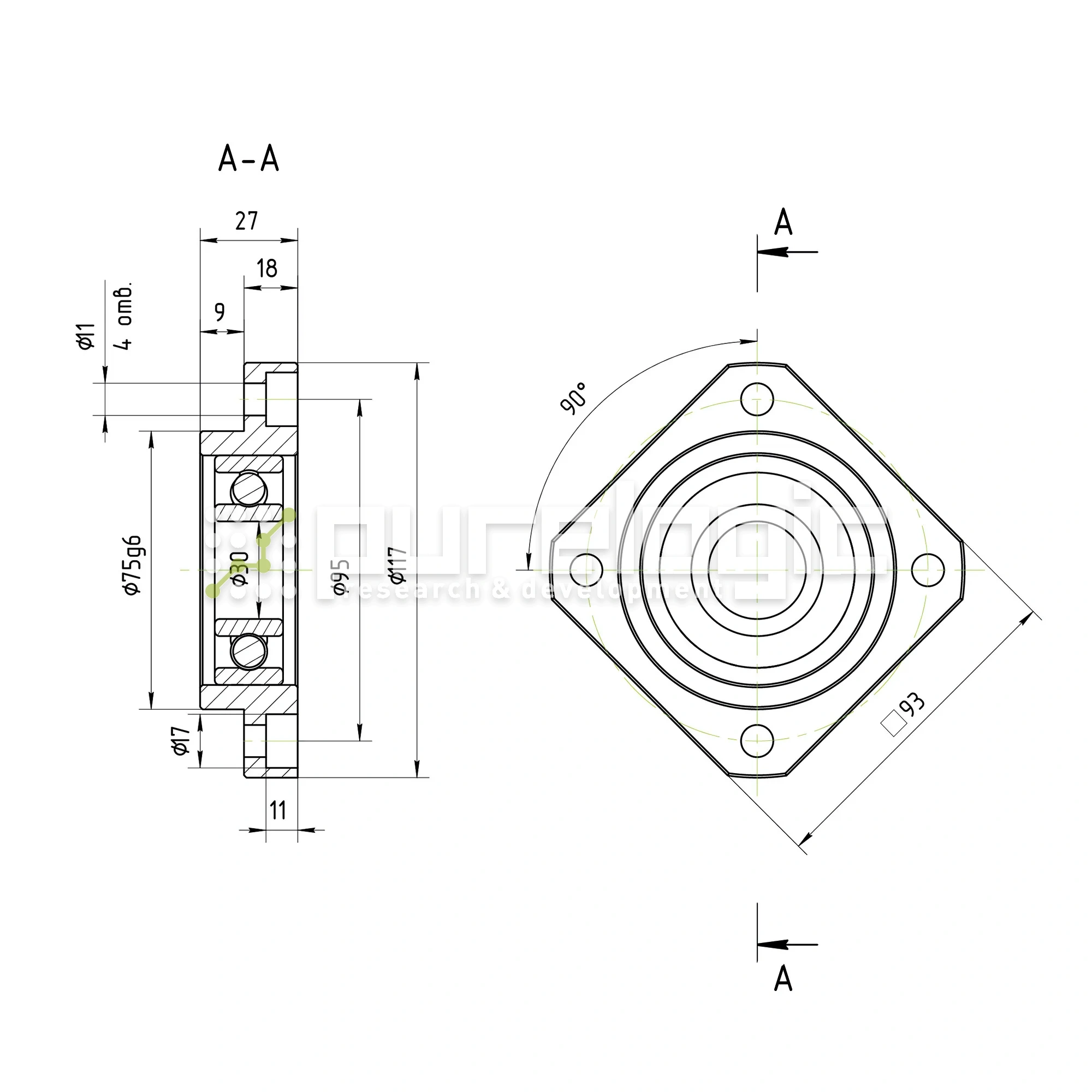 Опора ШВП Hiwin FF30-C5 8 387 Опора ШВП Hiwin FF30-C5 фото