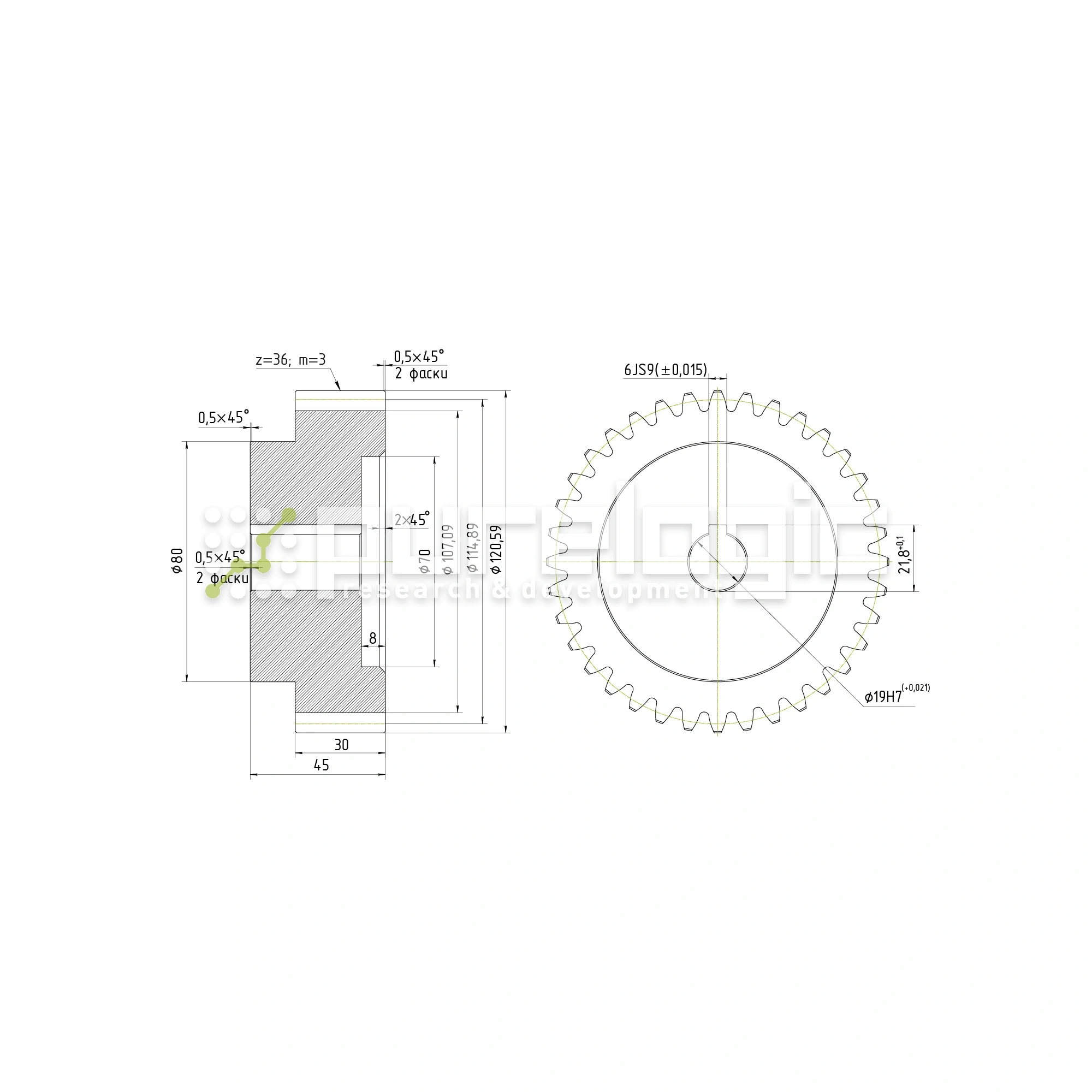 Шестерня косозубая GH3-T36D19 фото