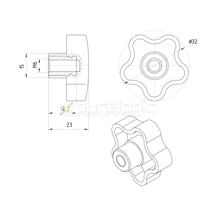 Ручка пятилепестковая 100208-32*M6 фото