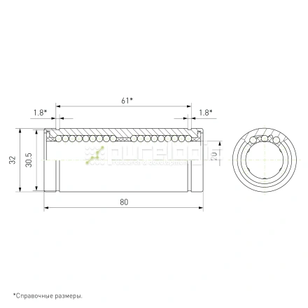 Втулка шариковая LM20L-UU фото