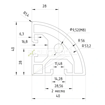 Профиль алюминиевый HXB4040R-8 фото