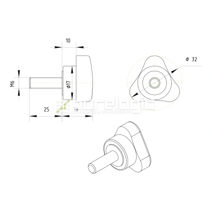 Ручка трехлепестковая 100203-32*M6*25 фото