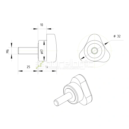 Ручка трехлепестковая 100203-32*M6*25 фото