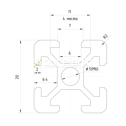Профиль алюминиевый HXB2020E-6 фото