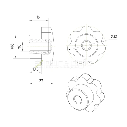 Ручка звездообразная 100209-32*M8 фото