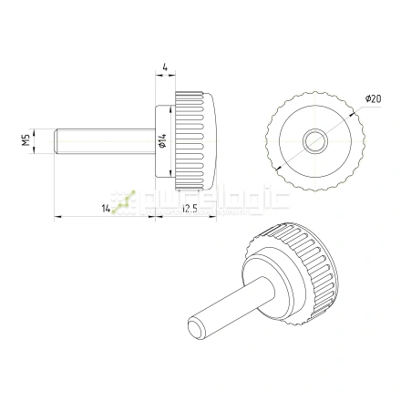 Ручка с рифлением 100213-20*M5*15 фото