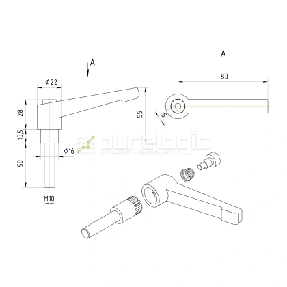 Рычаг зажимной 100114-80*M10*50 фото