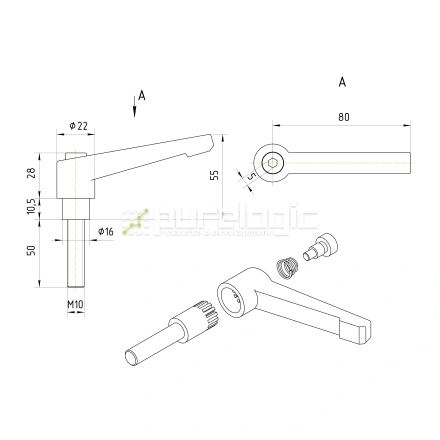 Рычаг зажимной 100114-80*M10*50 фото